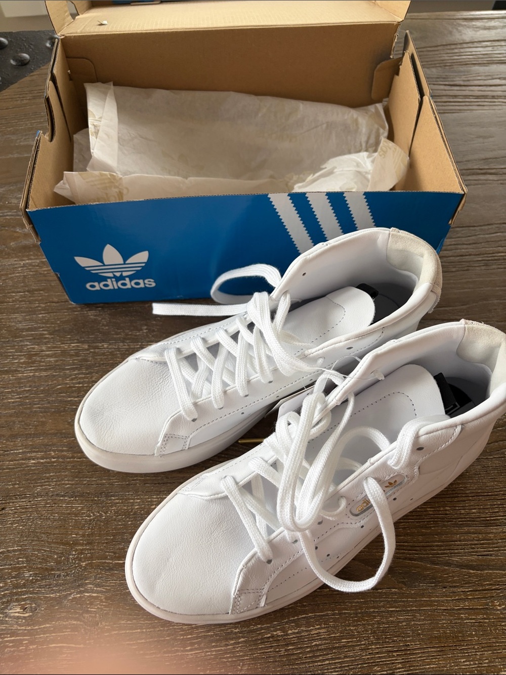 adidas White Low-Top Sneakers with Gold Aglets